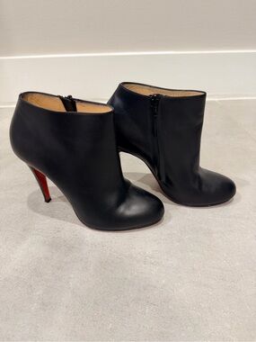Christian Louboutin Black Leather Ankle Booties with Signature Red Heel